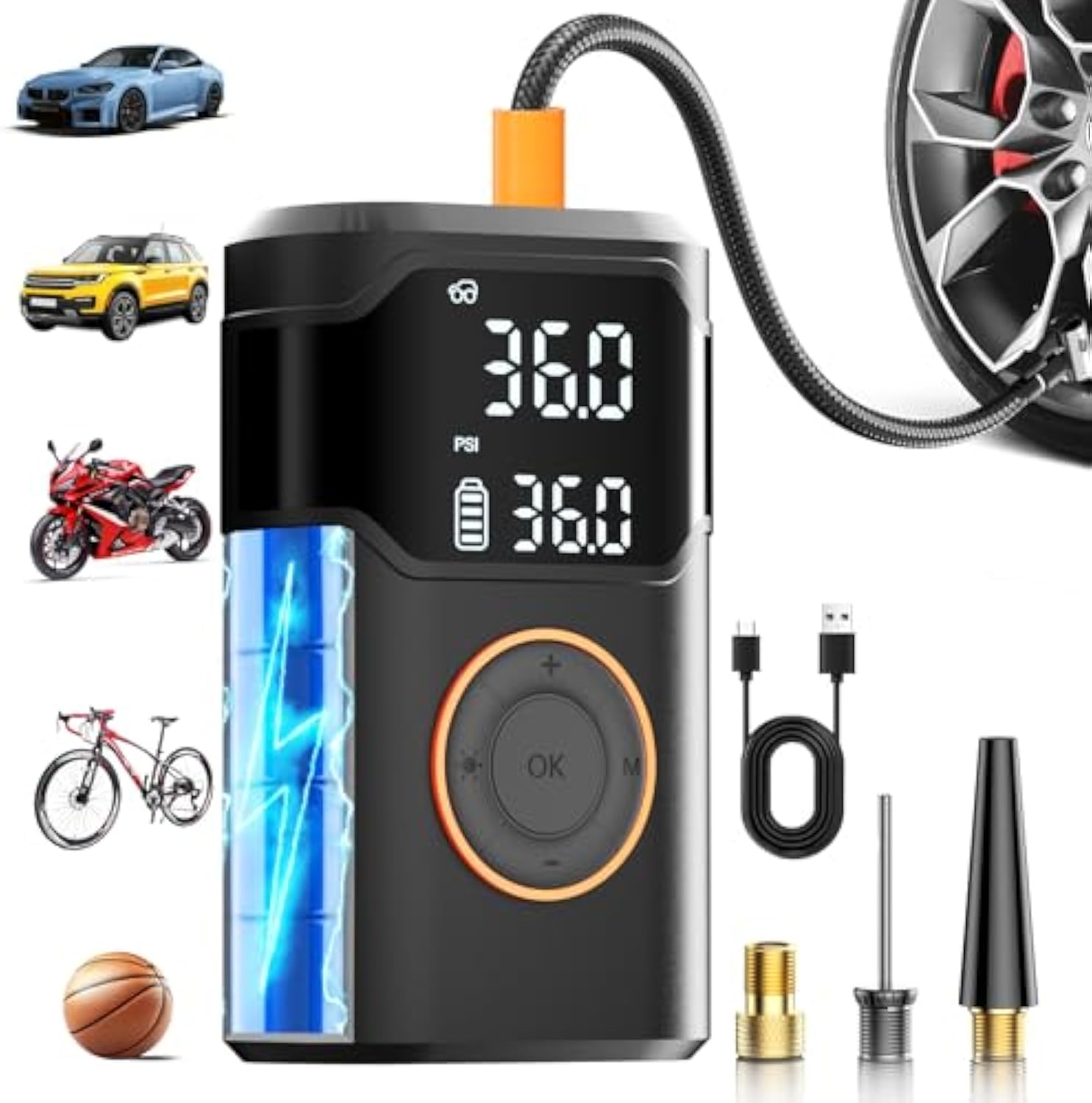 Air Compressor Portable - Automatic Rechargeable Electric Mini Digital Wireless